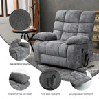 Fauteuil inclinable releveur avec massage et chauffage, double moteur, tissu chenille
