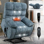 Fauteuil inclinable releveur avec massage et chauffage, double moteur, tissu chenille