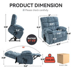 Fauteuil inclinable releveur avec massage et chauffage, double moteur, tissu chenille