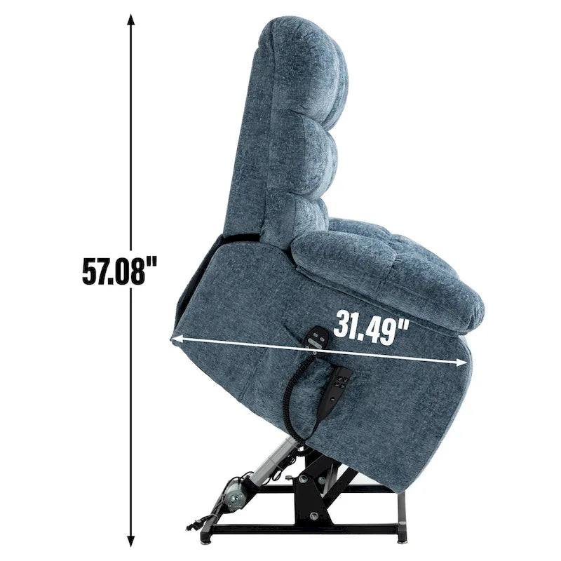 Fauteuil inclinable releveur avec massage et chauffage, double moteur, tissu chenille