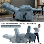Fauteuil inclinable releveur avec massage et chauffage, double moteur, tissu chenille