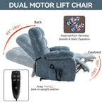 Fauteuil inclinable releveur avec massage et chauffage, double moteur, tissu chenille