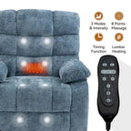 Fauteuil inclinable releveur avec massage et chauffage, double moteur, tissu chenille