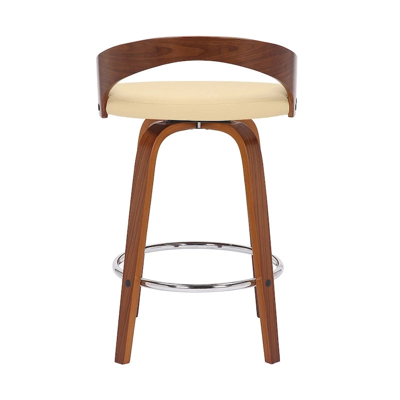 Tabouret de bar pivotant en similicuir avec cadre en bois et repose-pieds