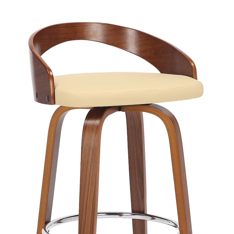 Tabouret de bar pivotant en similicuir avec cadre en bois et repose-pieds