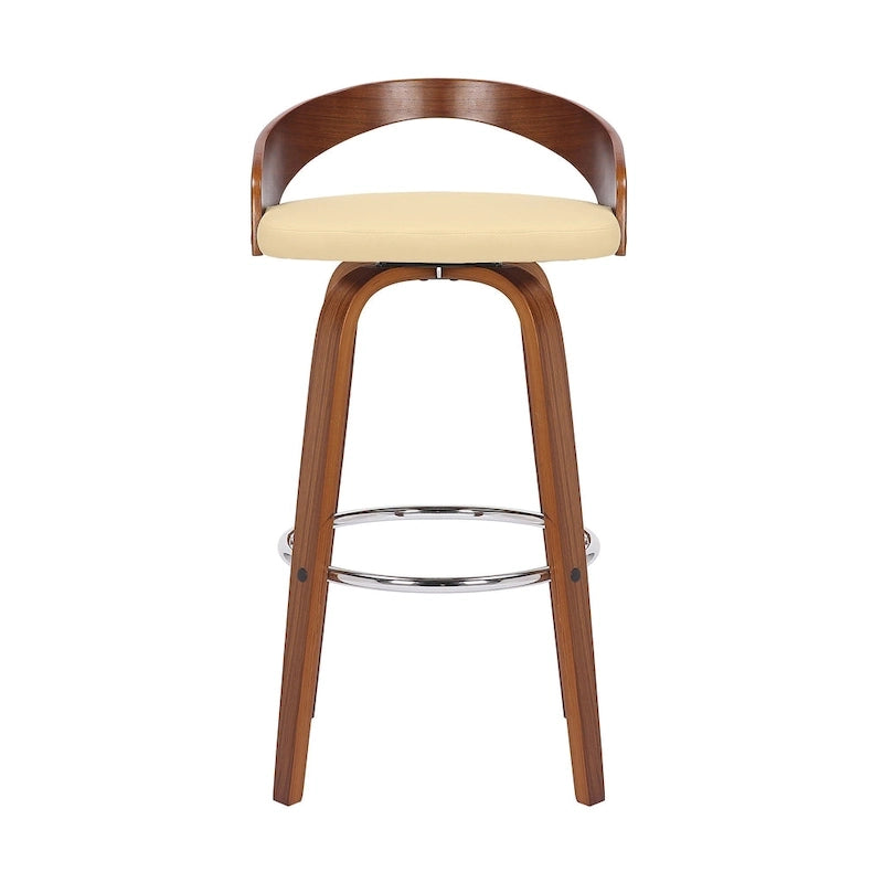 Tabouret de bar pivotant en similicuir avec cadre en bois et repose-pieds
