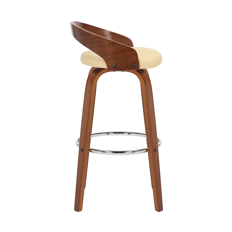 Tabouret de bar pivotant en similicuir avec cadre en bois et repose-pieds