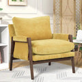Fauteuil en velours jaune avec cadre en bois d'hévéa et pieds rembourrés