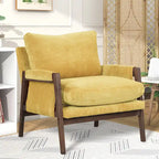Fauteuil en velours jaune avec cadre en bois d'hévéa et pieds rembourrés