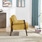 Fauteuil en velours jaune avec cadre en bois d'hévéa et pieds rembourrés
