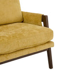 Fauteuil en velours jaune avec cadre en bois d'hévéa et pieds rembourrés