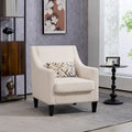Fauteuil d'appoint rembourré beige avec accoudoirs incurvés et pieds en bois d'hévéa