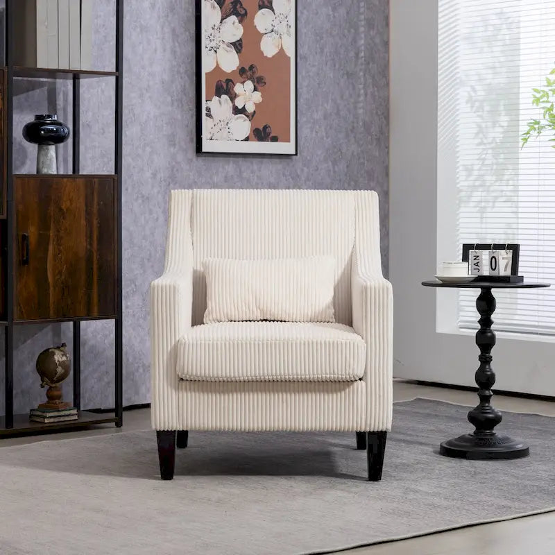 Fauteuil d'appoint rembourré beige avec accoudoirs incurvés et pieds en bois d'hévéa