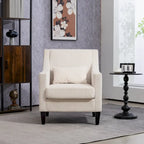 Fauteuil d'appoint rembourré beige avec accoudoirs incurvés et pieds en bois d'hévéa