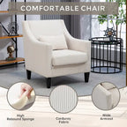 Fauteuil d'appoint rembourré beige avec accoudoirs incurvés et pieds en bois d'hévéa