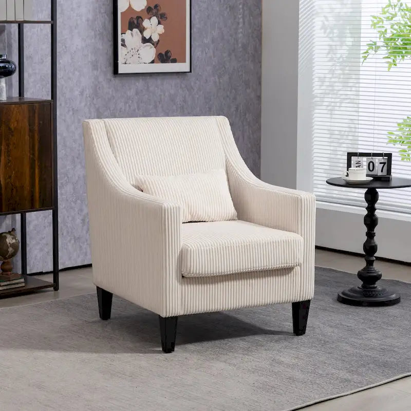 Fauteuil d'appoint rembourré beige avec accoudoirs incurvés et pieds en bois d'hévéa