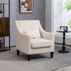 Fauteuil d'appoint rembourré beige avec accoudoirs incurvés et pieds en bois d'hévéa