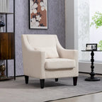 Fauteuil d'appoint rembourré beige avec accoudoirs incurvés et pieds en bois d'hévéa