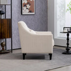 Fauteuil d'appoint rembourré beige avec accoudoirs incurvés et pieds en bois d'hévéa