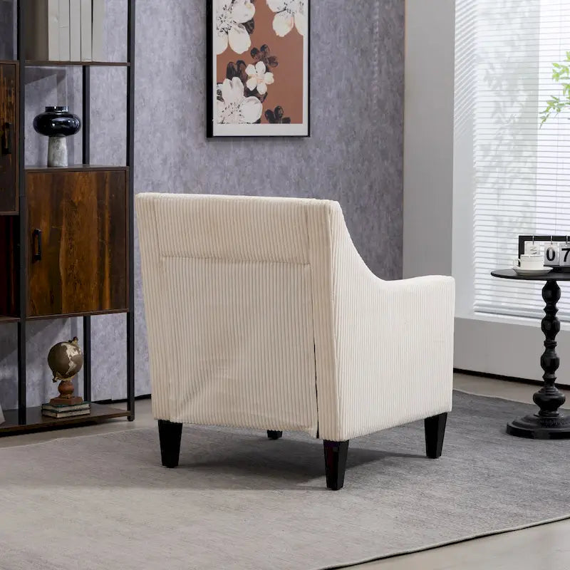 Fauteuil d'appoint rembourré beige avec accoudoirs incurvés et pieds en bois d'hévéa