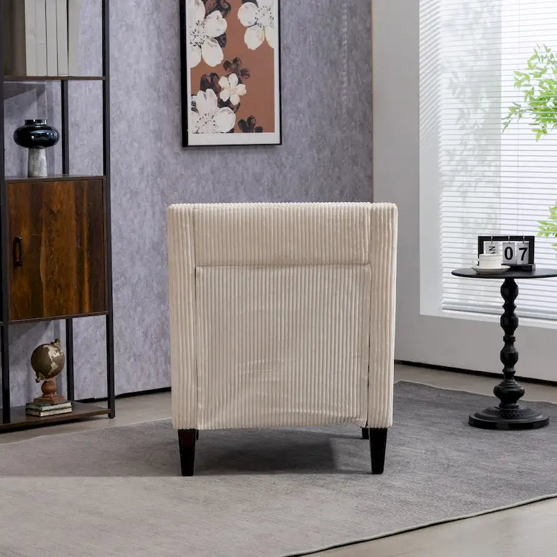 Fauteuil d'appoint rembourré beige avec accoudoirs incurvés et pieds en bois d'hévéa