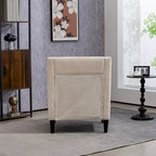 Fauteuil d'appoint rembourré beige avec accoudoirs incurvés et pieds en bois d'hévéa
