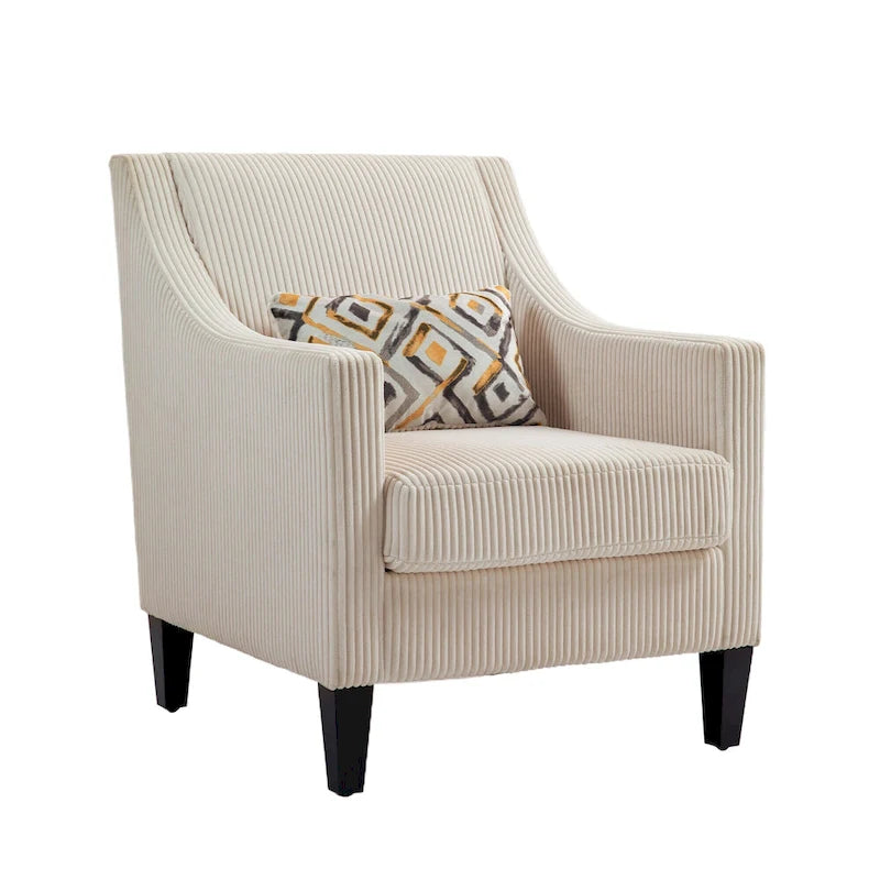 Fauteuil d'appoint rembourré beige avec accoudoirs incurvés et pieds en bois d'hévéa