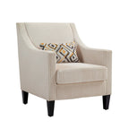 Fauteuil d'appoint rembourré beige avec accoudoirs incurvés et pieds en bois d'hévéa