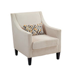 Fauteuil d'appoint rembourré beige avec accoudoirs incurvés et pieds en bois d'hévéa