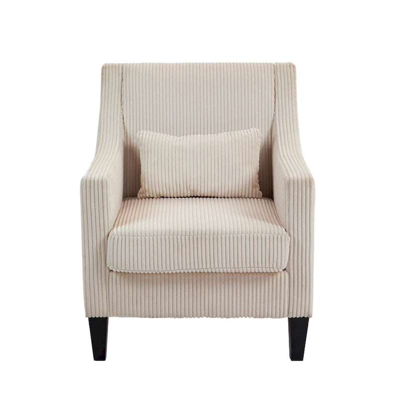 Fauteuil d'appoint rembourré beige avec accoudoirs incurvés et pieds en bois d'hévéa