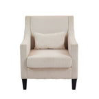 Fauteuil d'appoint rembourré beige avec accoudoirs incurvés et pieds en bois d'hévéa
