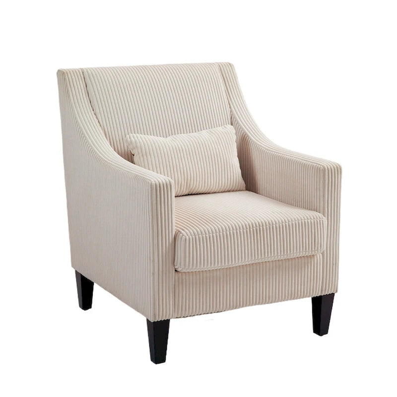 Fauteuil d'appoint rembourré beige avec accoudoirs incurvés et pieds en bois d'hévéa