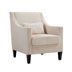 Fauteuil d'appoint rembourré beige avec accoudoirs incurvés et pieds en bois d'hévéa
