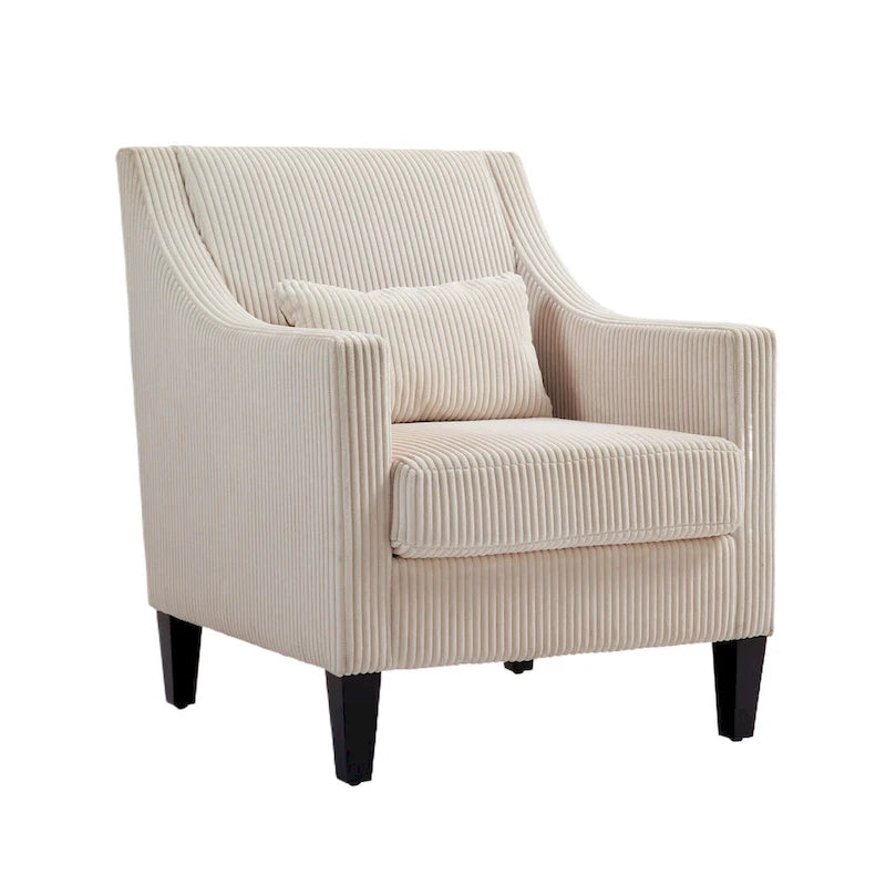 Fauteuil d'appoint rembourré beige avec accoudoirs incurvés et pieds en bois d'hévéa