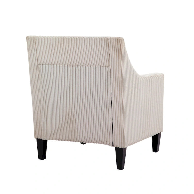 Fauteuil d'appoint rembourré beige avec accoudoirs incurvés et pieds en bois d'hévéa