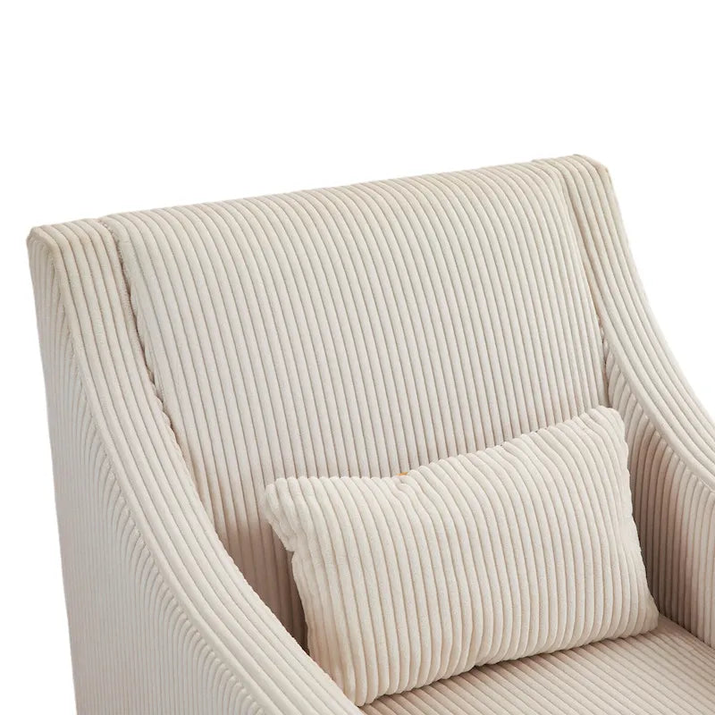 Fauteuil d'appoint rembourré beige avec accoudoirs incurvés et pieds en bois d'hévéa
