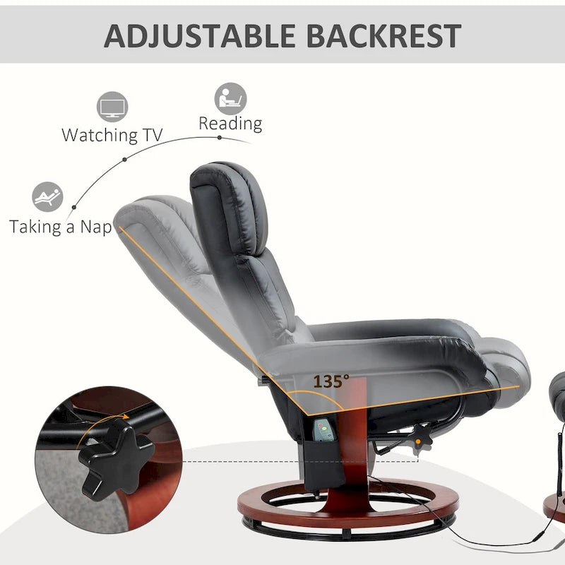 Fauteuil de relaxation massant pivotant à dossier haut avec repose-pieds