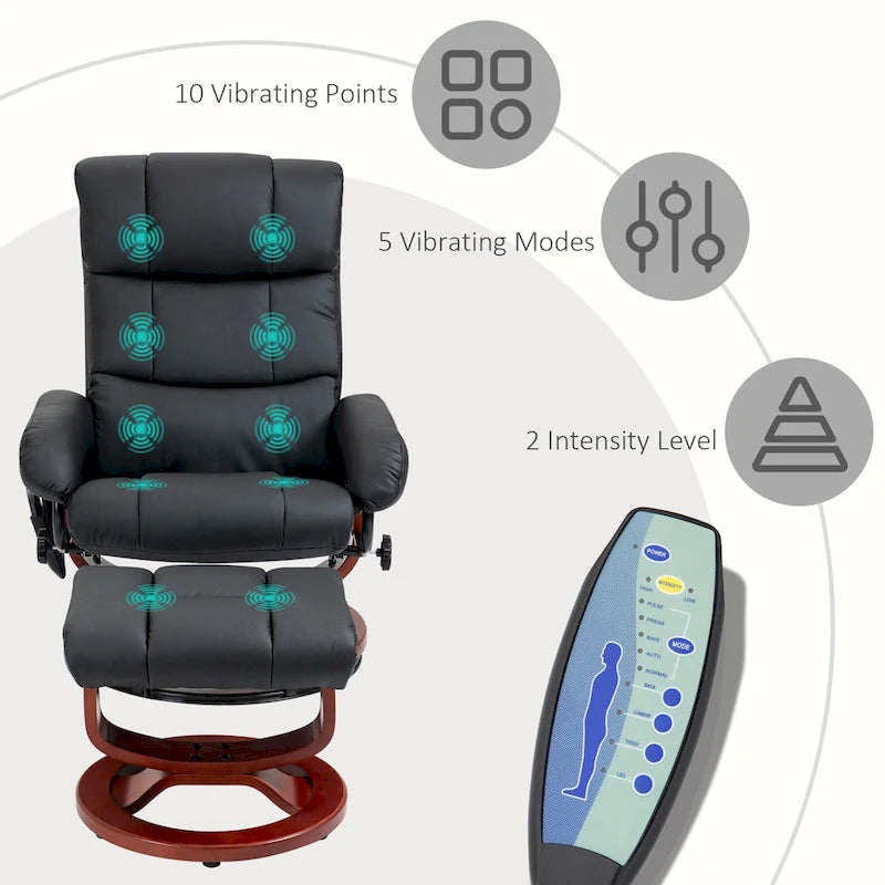 Fauteuil de relaxation massant pivotant à dossier haut avec repose-pieds