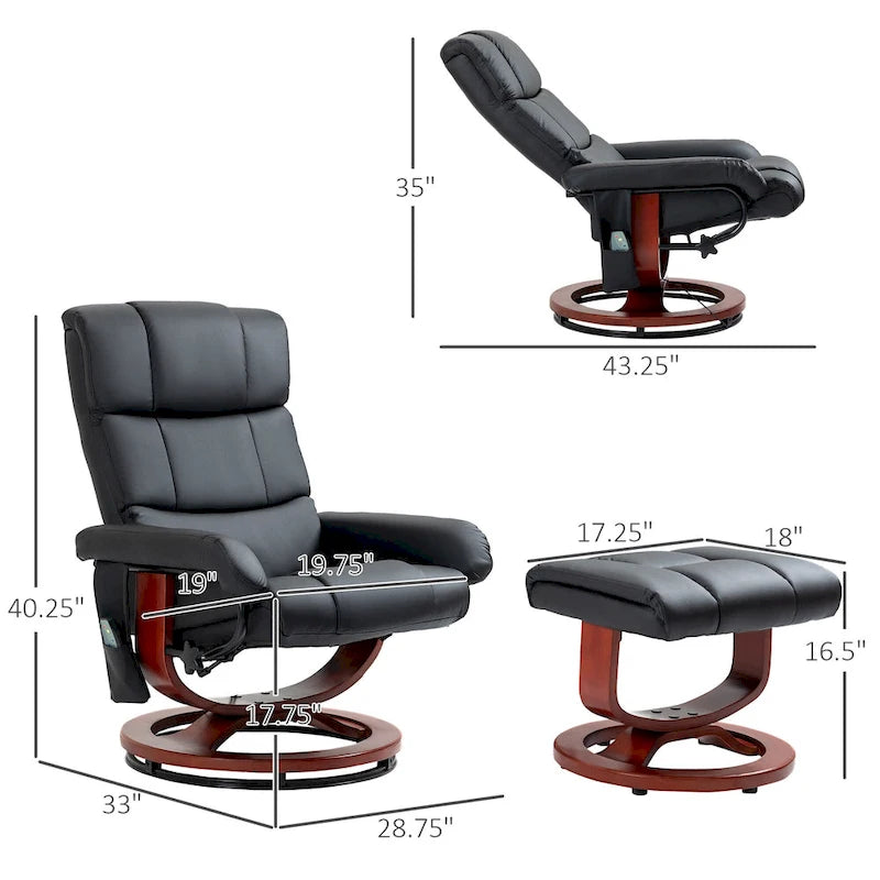 Fauteuil de relaxation massant pivotant à dossier haut avec repose-pieds
