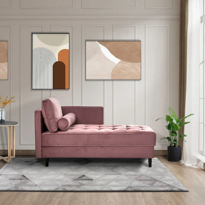 Chaise longue en velours avec capitonnage à canaux
