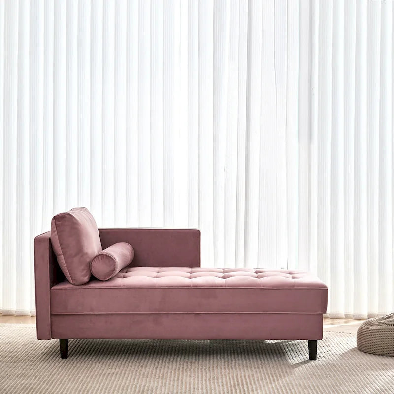 Chaise longue en velours avec capitonnage à canaux