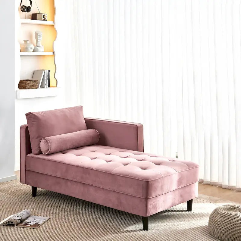 Chaise longue en velours avec capitonnage à canaux