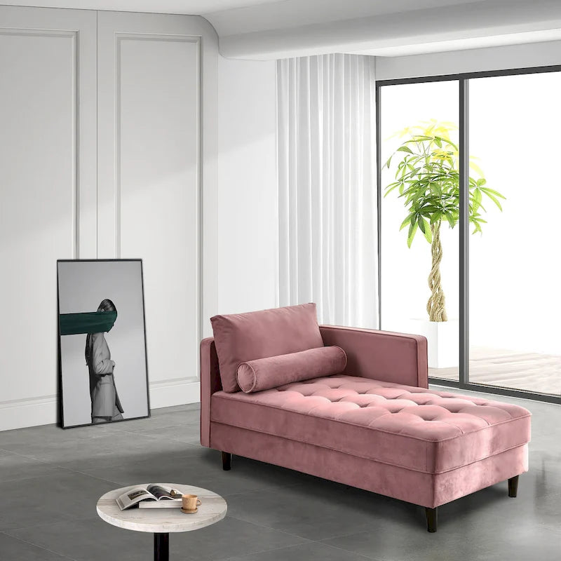 Chaise longue en velours avec capitonnage à canaux