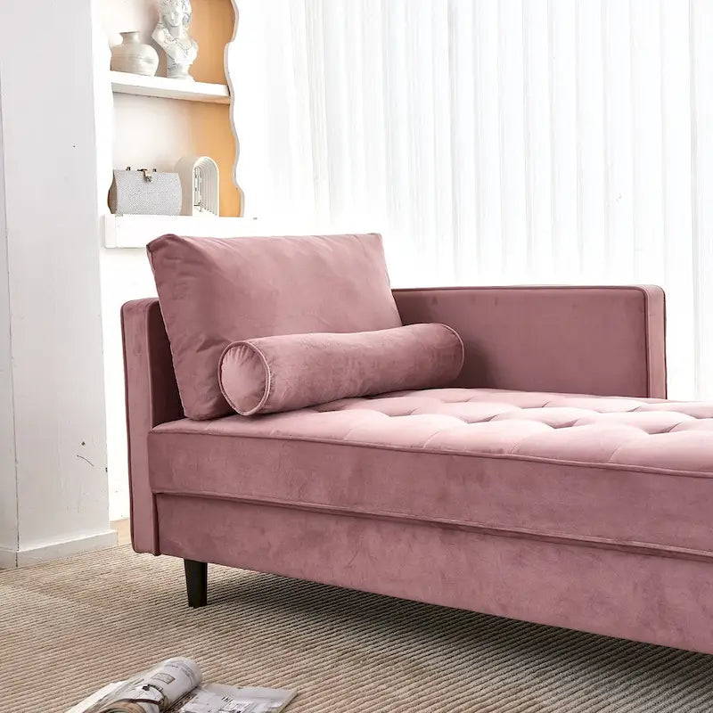 Chaise longue en velours avec capitonnage à canaux