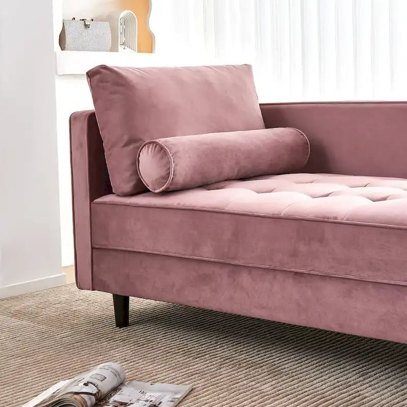 Chaise longue en velours avec capitonnage à canaux