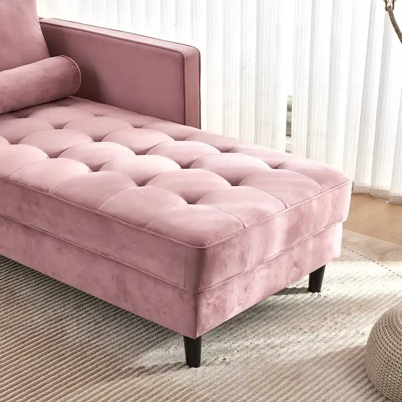 Chaise longue en velours avec capitonnage à canaux