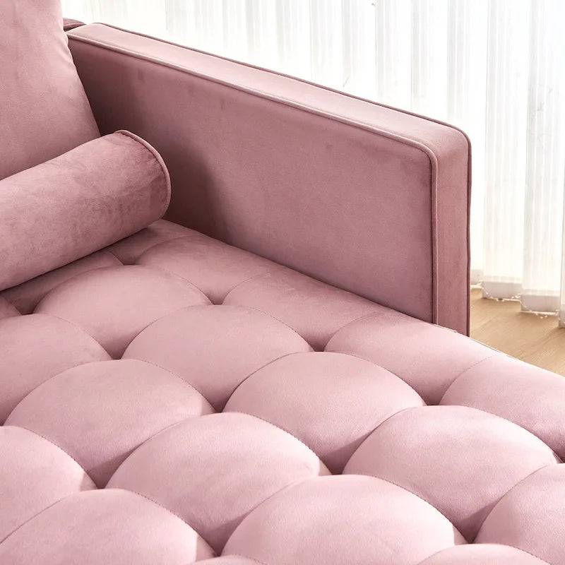 Chaise longue en velours avec capitonnage à canaux