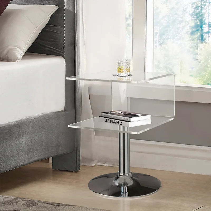Table d'appoint en acrylique double couche en forme de C, 59,9 cm H x 40,1 cm l x 40,1 cm L