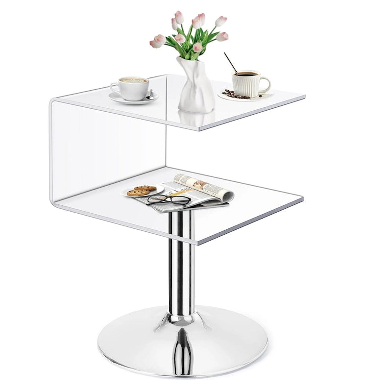 Table d'appoint en acrylique double couche en forme de C, 59,9 cm H x 40,1 cm l x 40,1 cm L