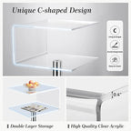 Table d'appoint en acrylique double couche en forme de C, 59,9 cm H x 40,1 cm l x 40,1 cm L